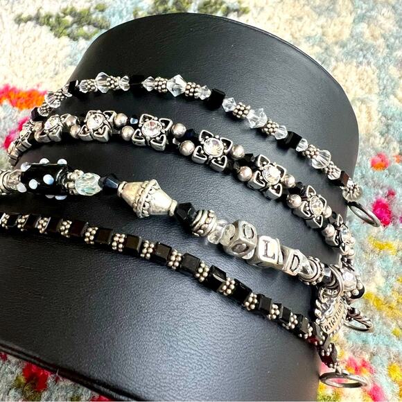 Silver and Black Beaded Bracelet Stack Set Birthday Gift - Picture 1 of 6